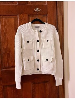 J. CREW Four Pocket Cardigan Sweater Chunky Knit White NWOT Size S